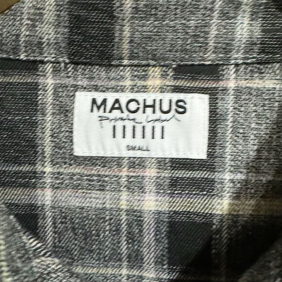 Machus Gray Black Men Small Flannel Plaid Button Down - Picture 3 of 5